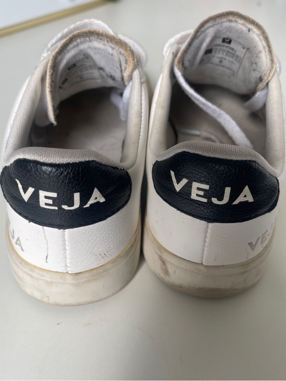 Veja Campo White Leather Sneakers with Navy V Accent - Picture 4 of 7